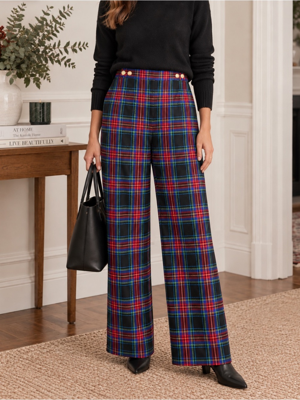 J.Crew Full-Length Sydney Wide-Leg Pant Stewart Tartan Wool Blend Size 12